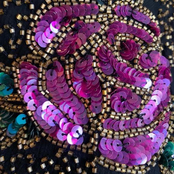 Vintage Night Vogue Evening Dress Sequin/Beading Black 100% Silk Sheath-Size L - Picture 5 of 10